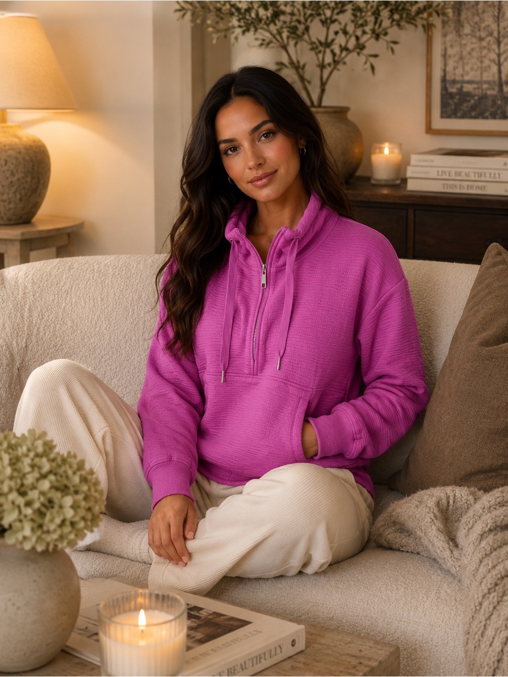 RBX Bright Pink Textured Half Zip Hoodie Pullover XS